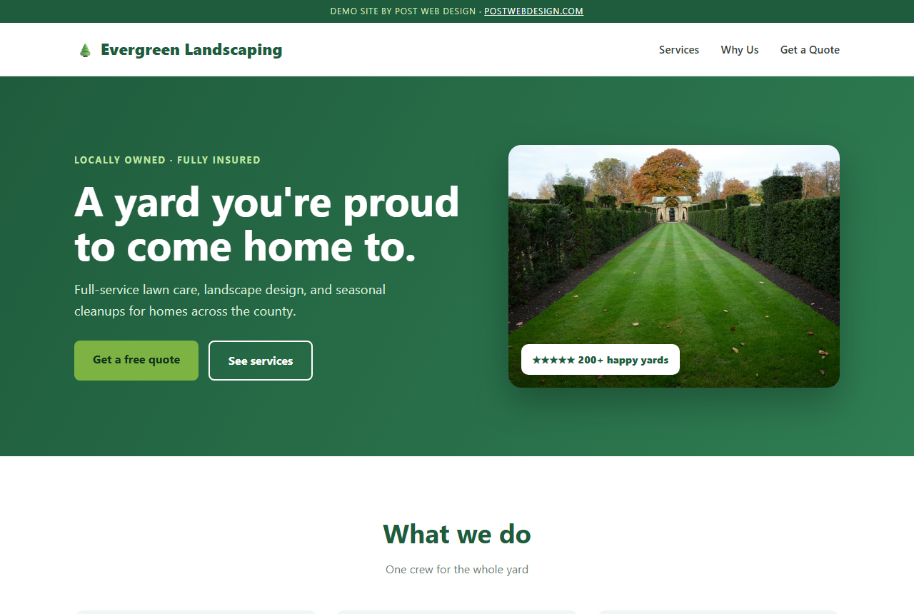 Evergreen Landscaping — home services website demo